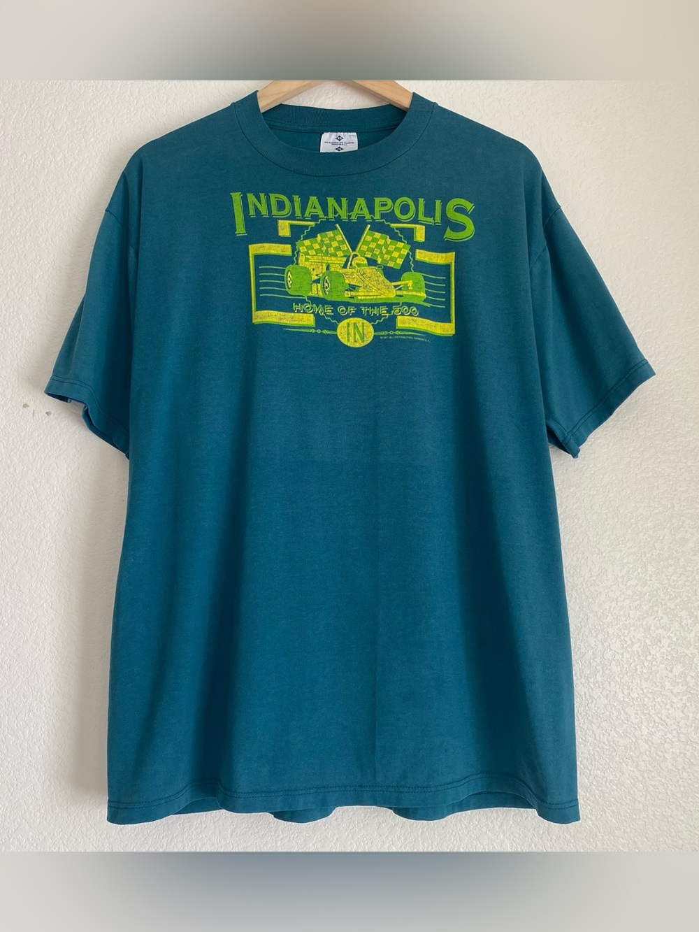 1997 Indianapolis Home of the 500 teal graphic printed t-shirt, XL